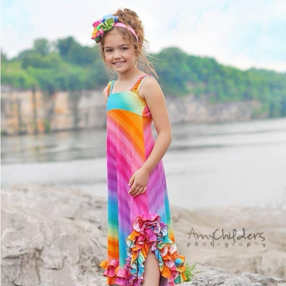 Loves Me Not brand Rainbow Girls Maxi Dress sz 7